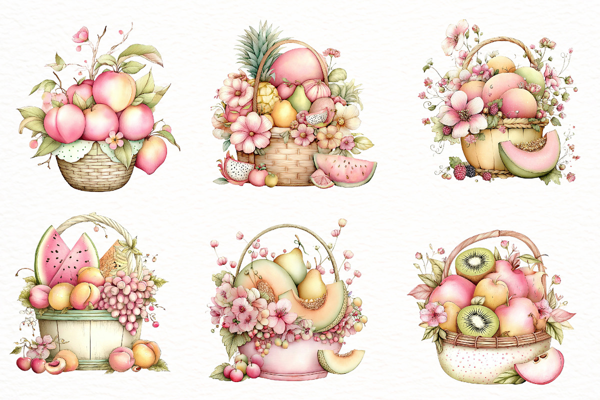 Whimsical Summer Fruit Basket Clipar, an Illustration by Designworld (Photo 3 of 8)