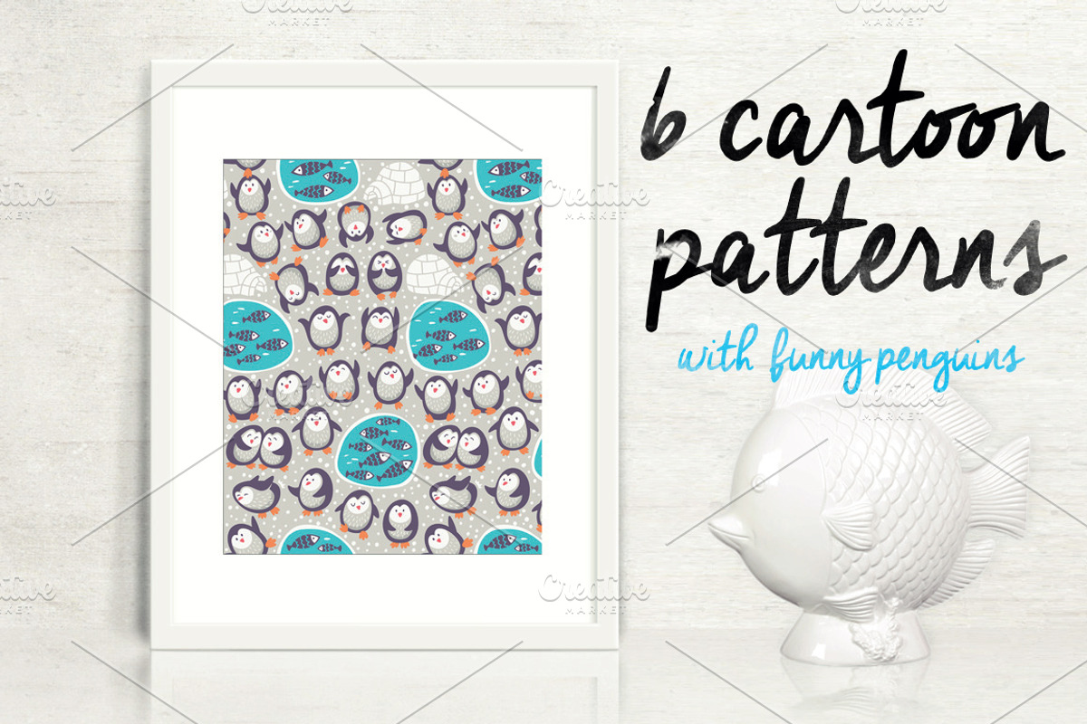 Cartoon patterns with funny penguins