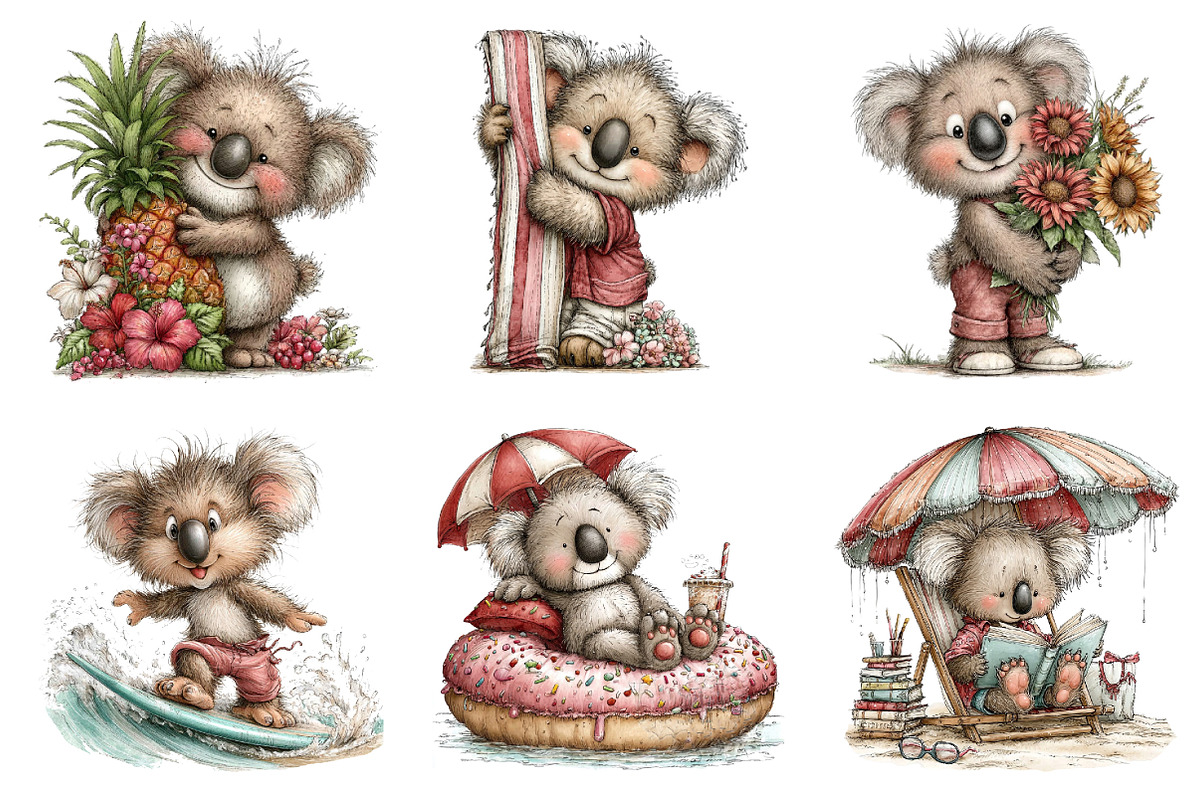Whimsical Summer Koala Clipart, an Illustration by Dream Creation (Photo 3 of 6)