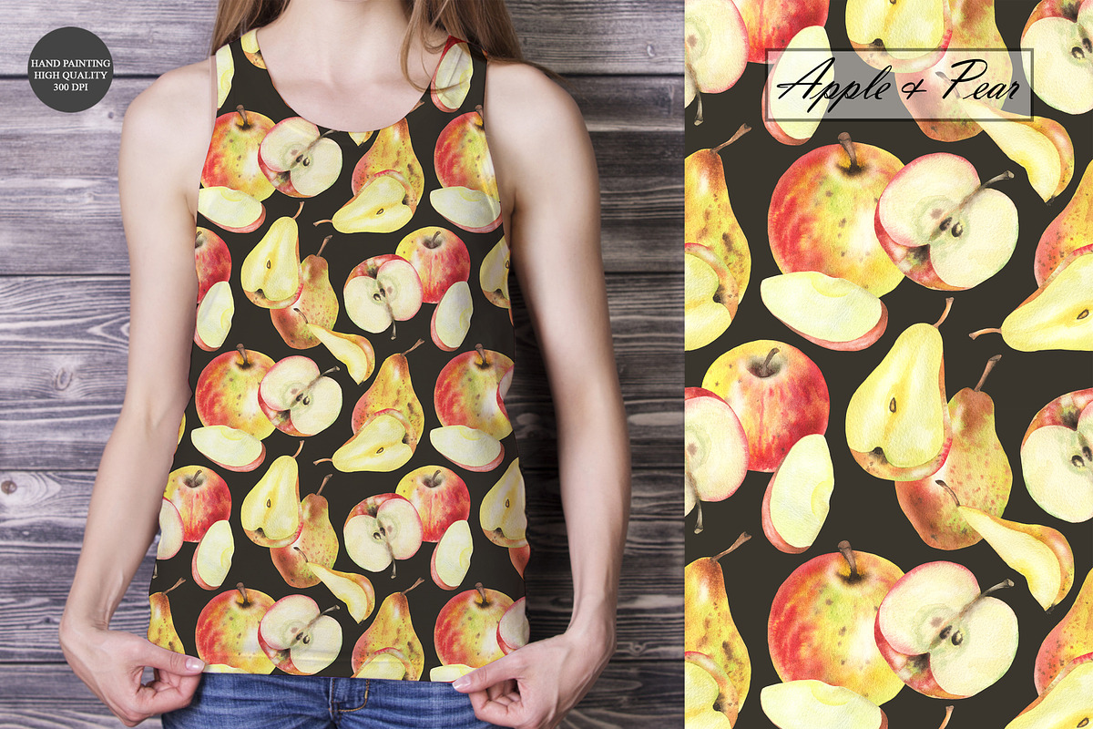 Watercolor Apple & Pear Patterns, a Food Illustration by OlDm_Shop (Photo 4 of 10)
