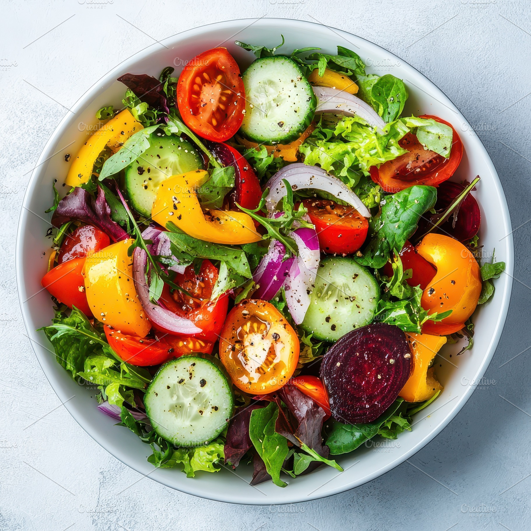 Vibrant fresh vegetable salad in bow, a Food & Drink Photo by Pixeness Studio