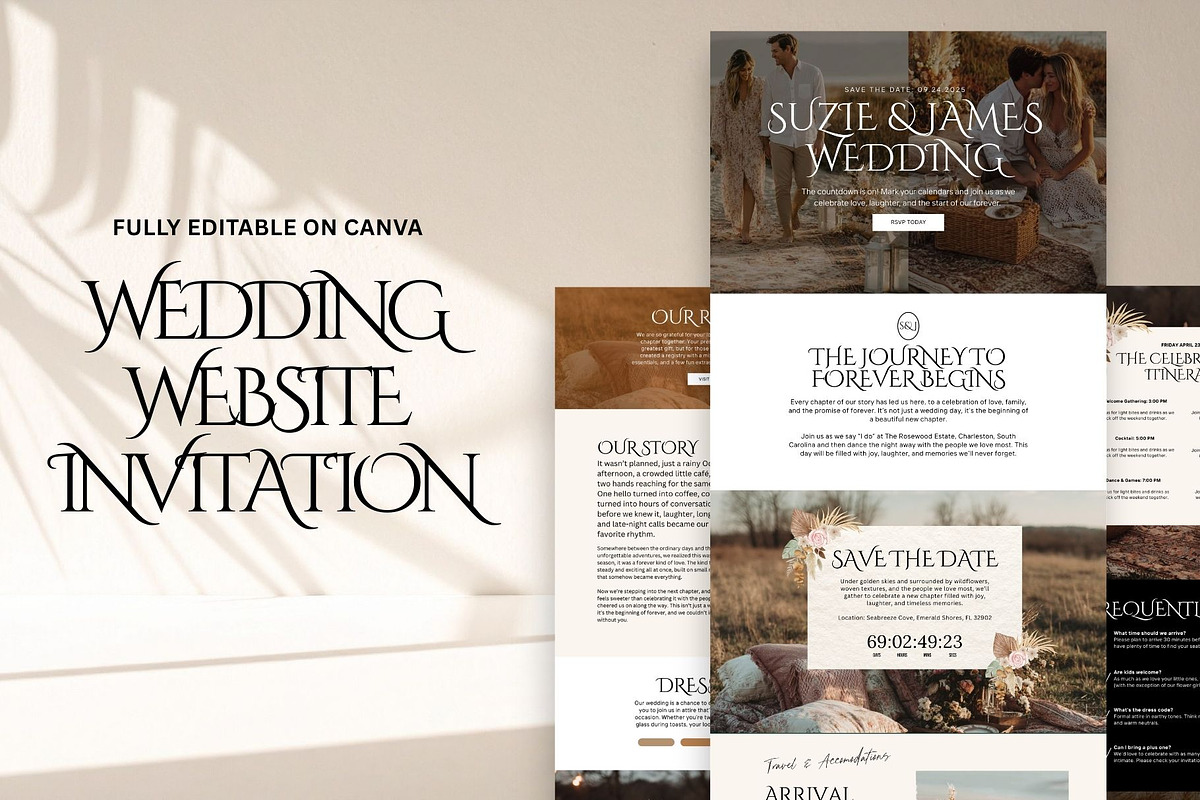 Elegant Boho Wedding Website Invite