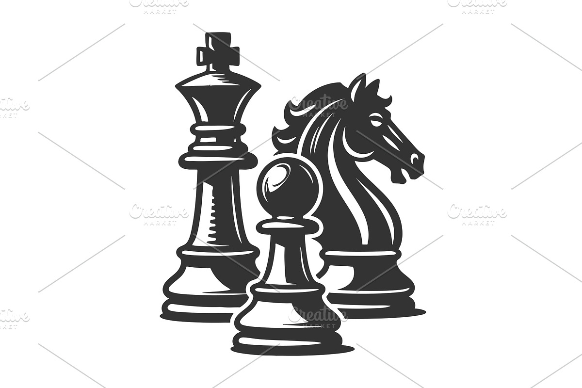 chess piece engraving sketch vector, an Object Illustration by AlexArt