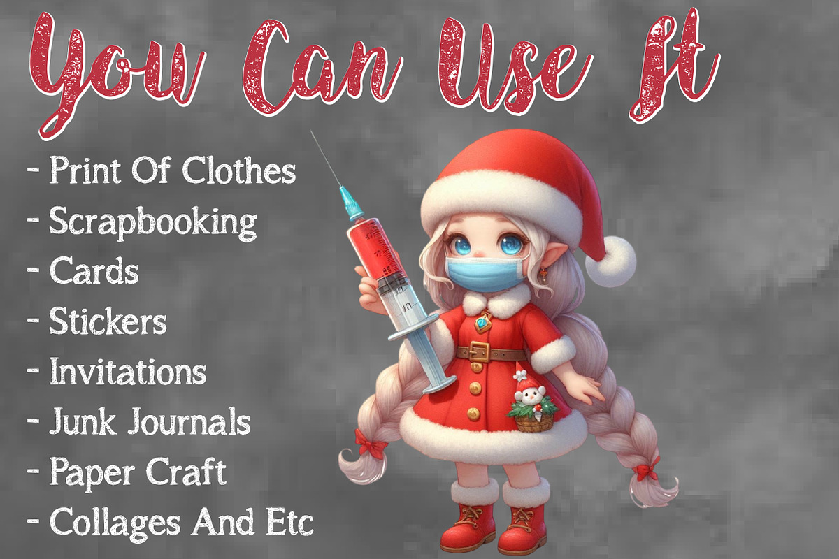 Christmas Nurse Girl Sublimation, a Seasonal Illustration by Craft Nest (Photo 5 of 5)