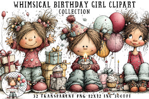 Whimsical Birthday Girl Clipart, an Illustration by OK Design