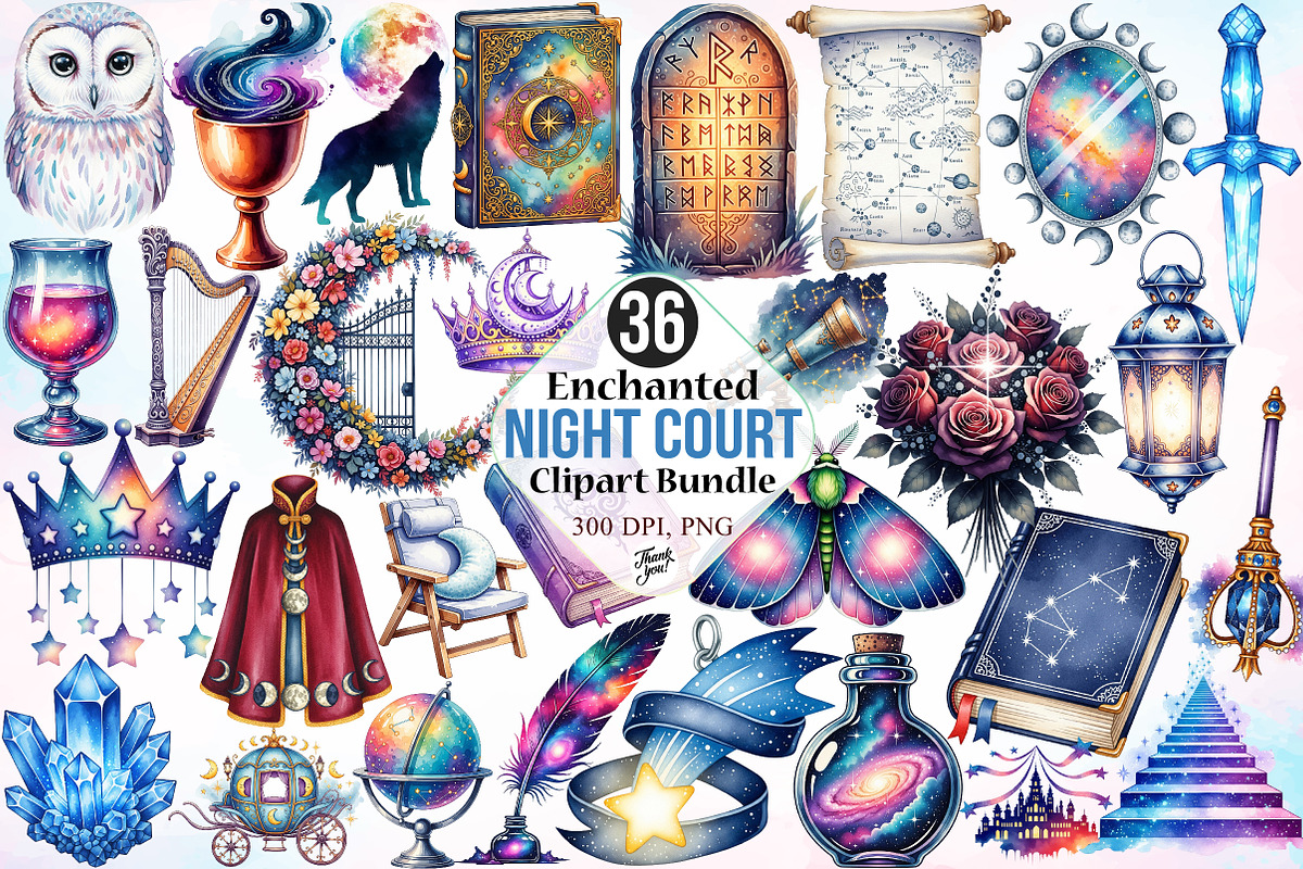 Enchanted Night Court Clipart Bundle, a Seasonal Illustration by Canvas Craft (Photo 1 of 8)