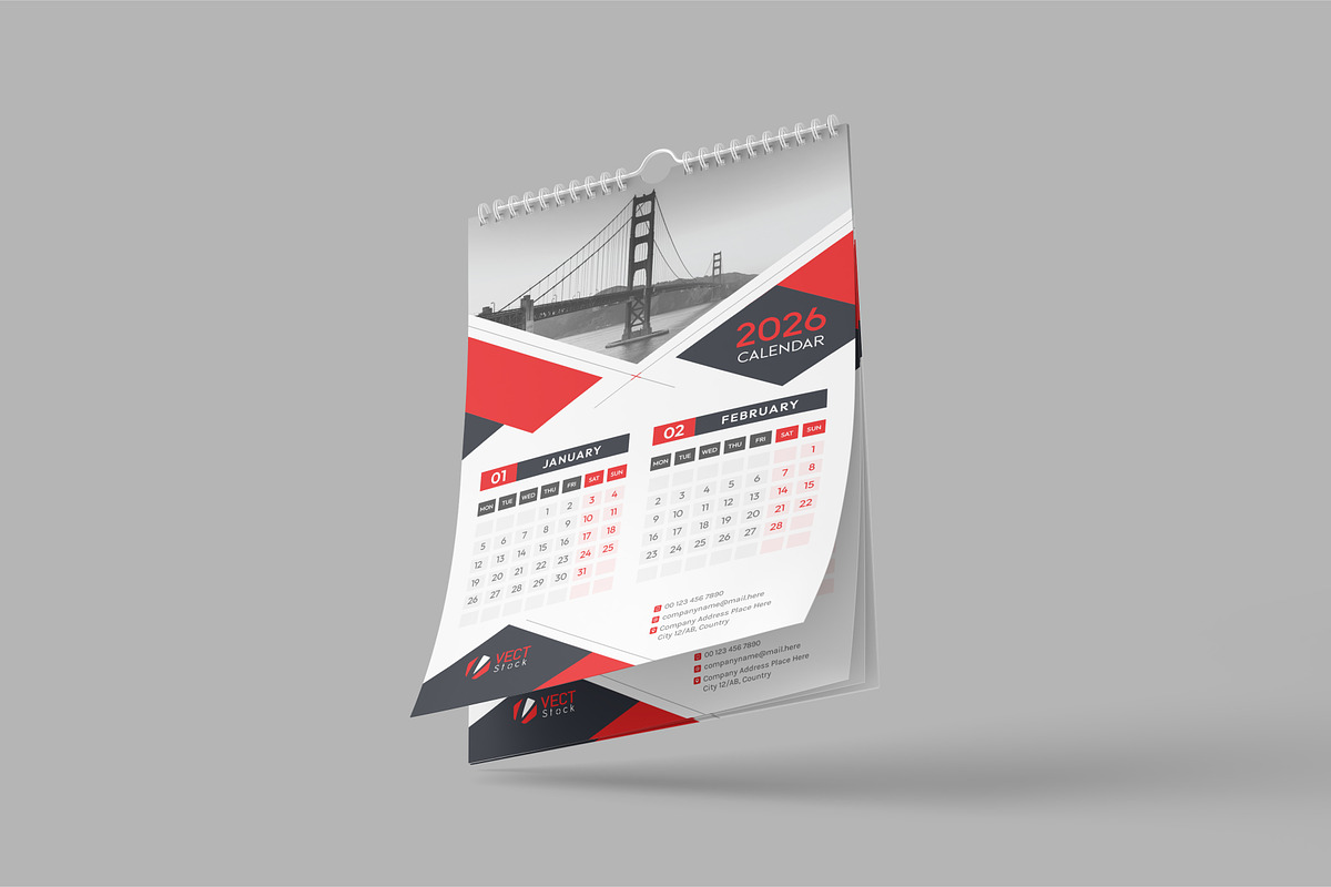Wall Calendar 2026, a Stationery Template by VectStock (Photo 9 of 9)