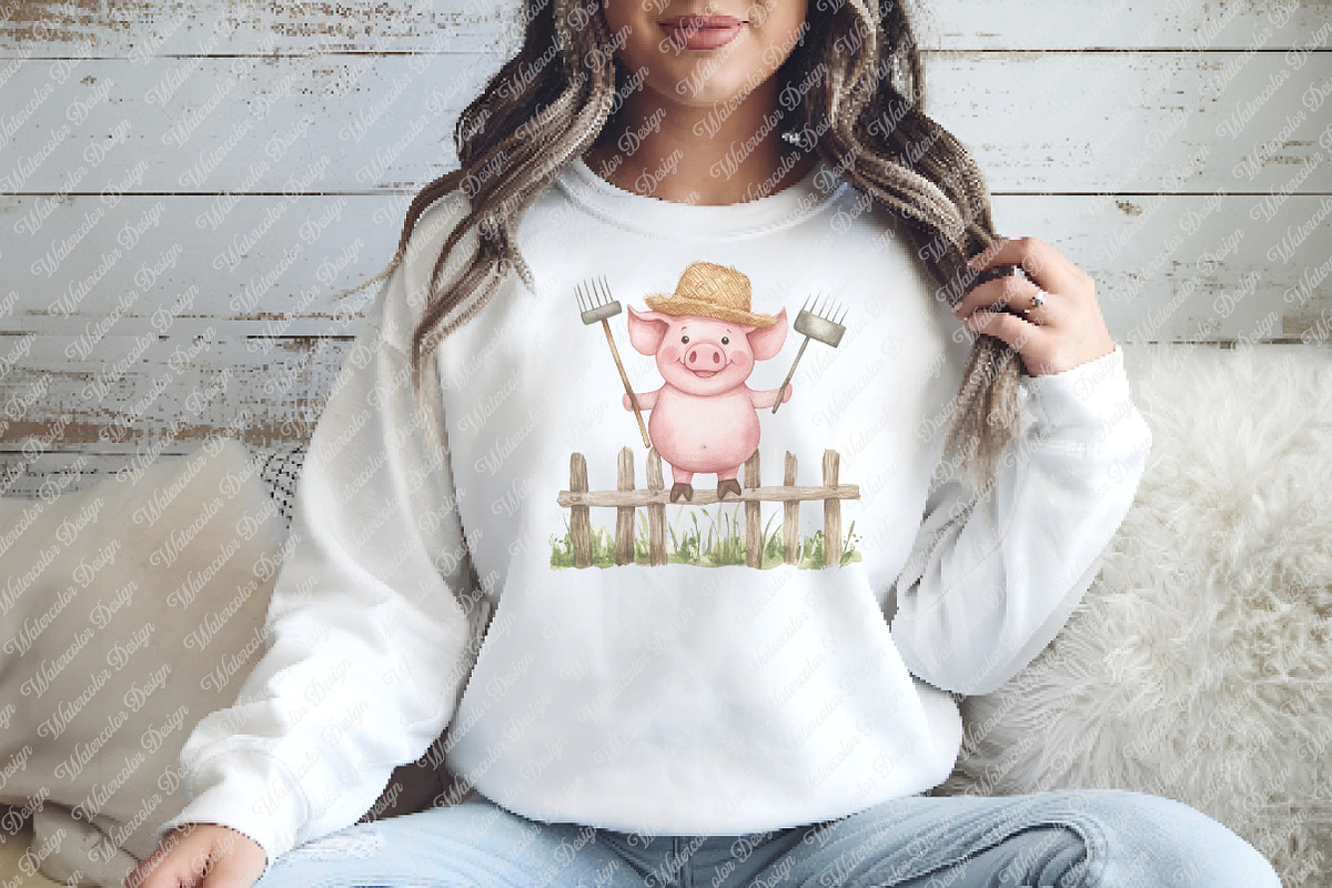 Funny Pig on Fence Clipart, an Illustration by Watercolor design (Photo 10 of 12)