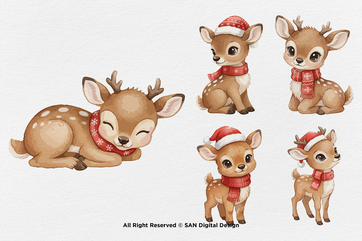 15 Bundle Watercolor Christmas Deer, an Animal Illustration by Morspective (Photo 6 of 8)