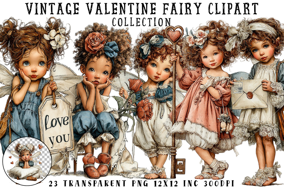 Vintage Valentine Fairy Clipart, an Illustration by OK Design (Photo 1 of 6)