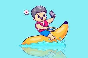 Cute Boy Selfie on Banana Boat, a Person Illustration by Catalyst Labs