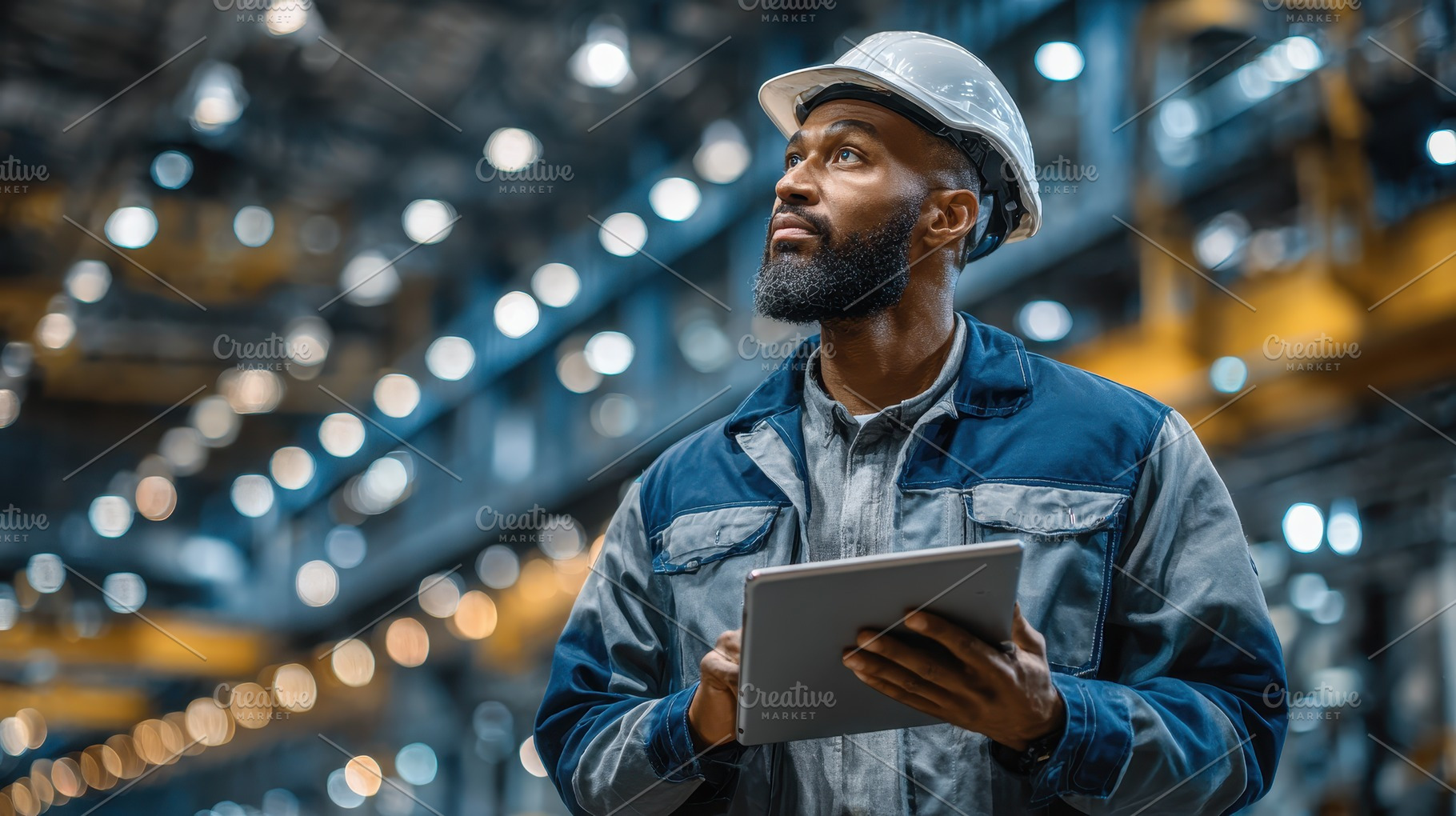 Factory Worker Using Tablet Industri, a Photo by Pixeness Studio