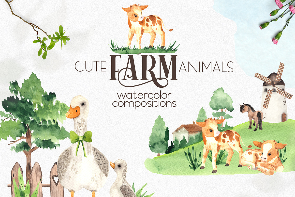 Watercolor Farm Animals, an Object Graphic by Ana-Sakuta (Photo 4 of 20)