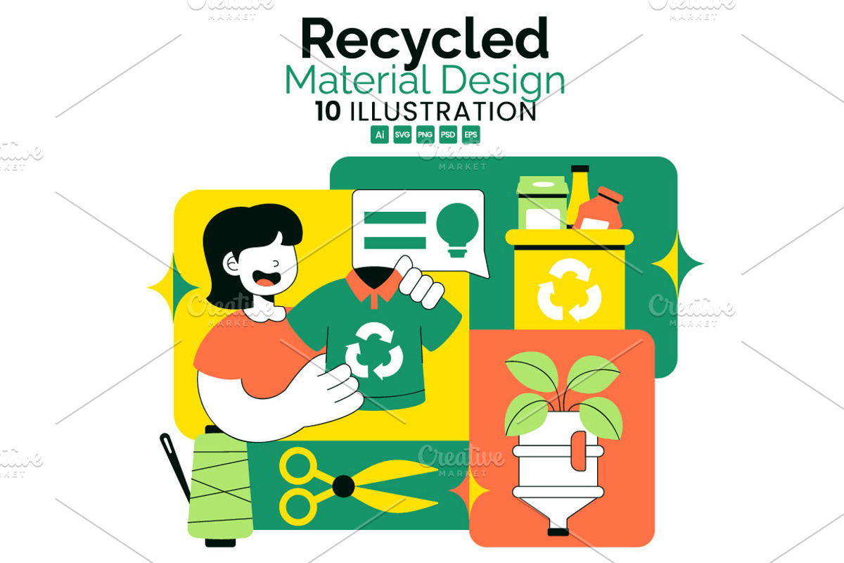10 Recycled Material Design, an Object Illustration by denayunebgt (Photo 1 of 4)