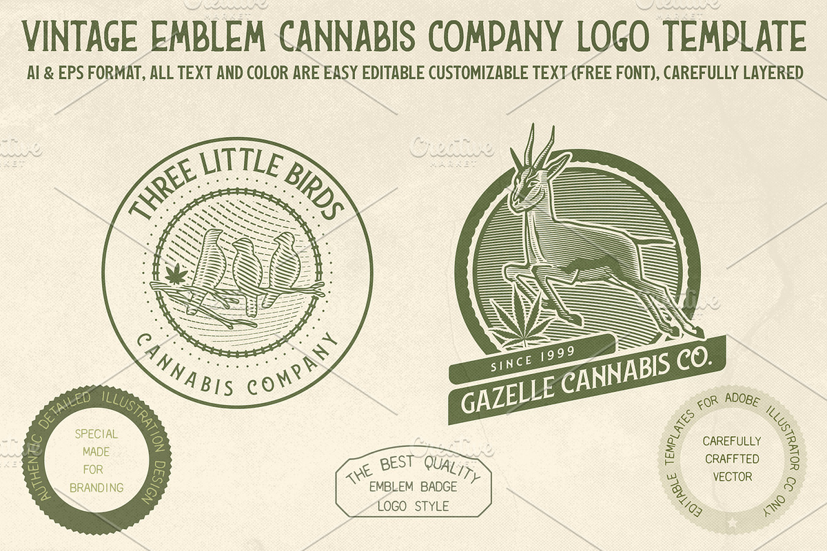 Vintage Emblem Cannabis Company Logo, a Branding & Logo Template by The Design For Co. (Photo 5 of 5)