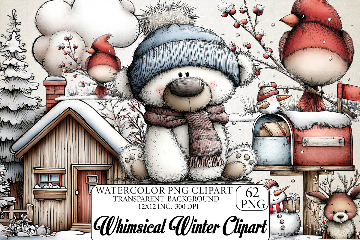 Whimsical Winter Clipart Bundle, an Illustration by DreamPrint404 (Photo 1 of 5)