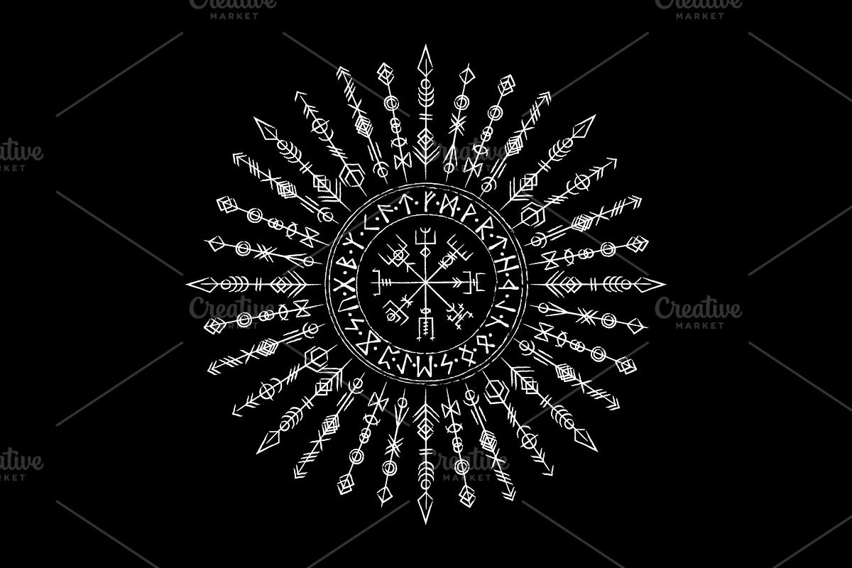 Scandinavian white viking symbols, a Pattern Graphic by LongQuattroArt
