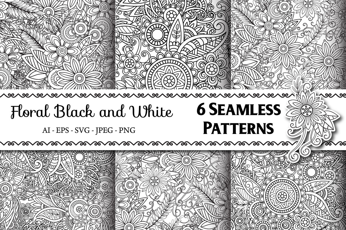 6 Floral Seamless Patterns, a Pattern Graphic by Elinorka (Photo 1 of 5)