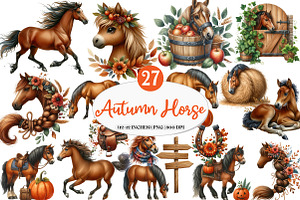 Autumn Brown Horse Clipart, an Illustration by Watercolor design