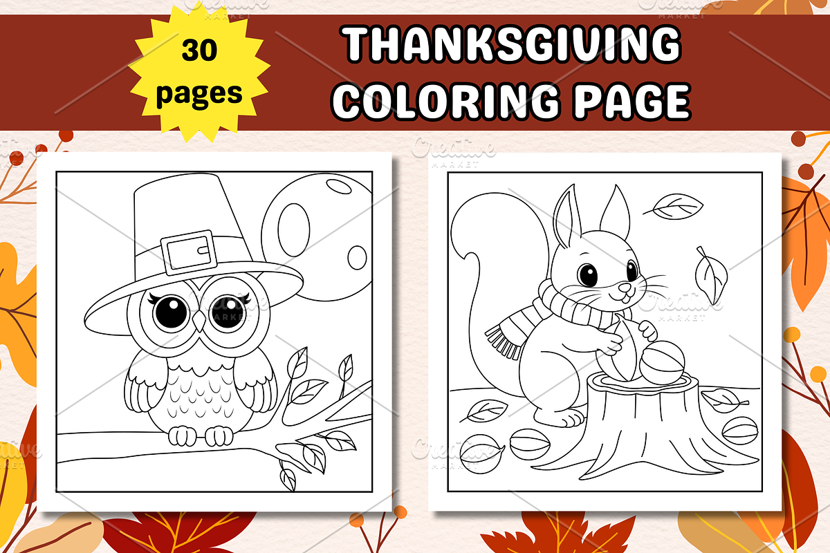 Cute Thanksgiving Coloring Page, a Seasonal Illustration by Salaly (Photo 6 of 10)