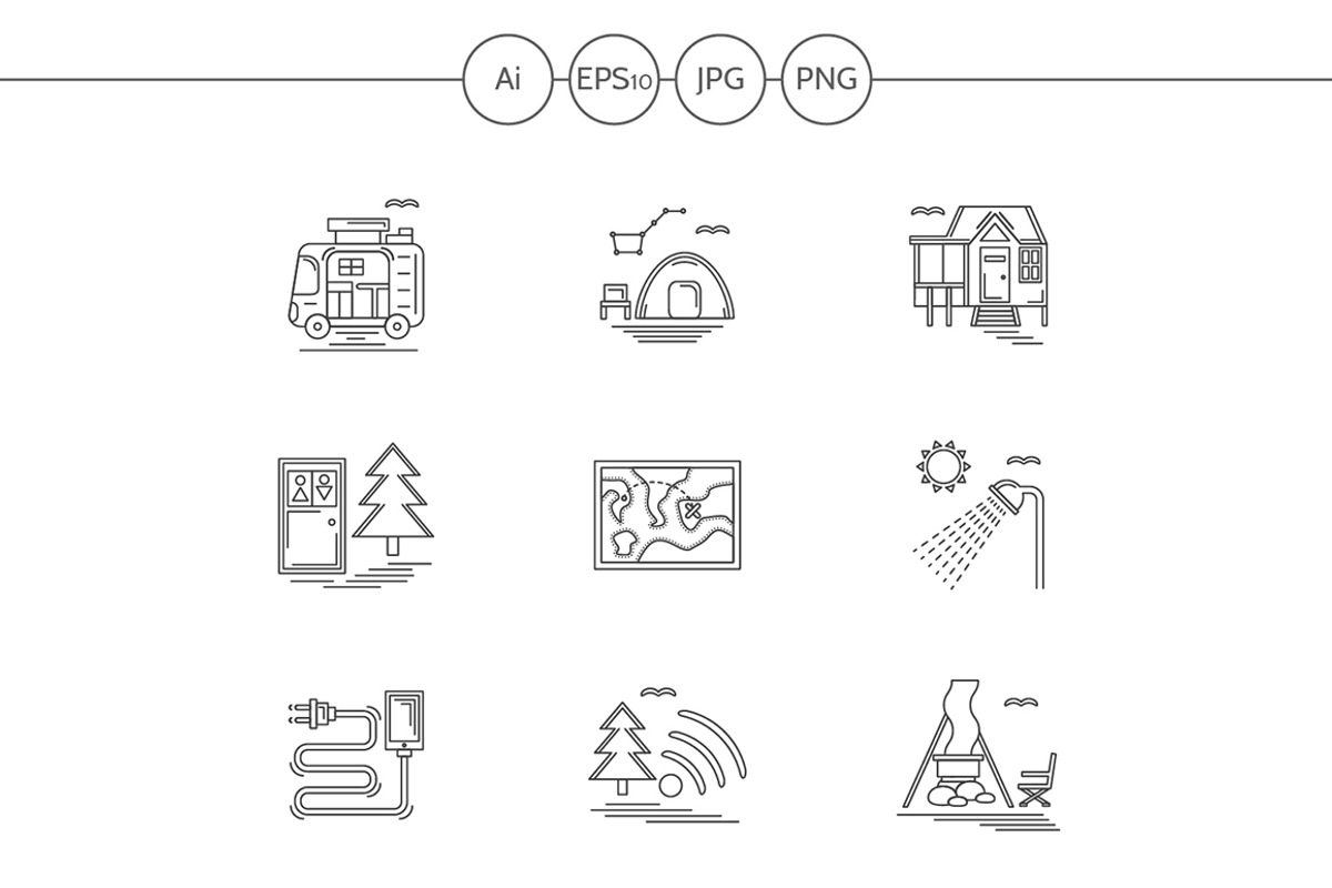 Camping elements line icons. Set 3, an Icon by YershovOleksandr