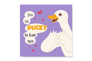 Poscard with Cute Duck, an Animal Illustration by PsychocheArt