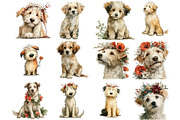 Whimsical Dogs Floral Clipart, an Illustration by DreamArtGraphic (Thumbnail 2 of 4)