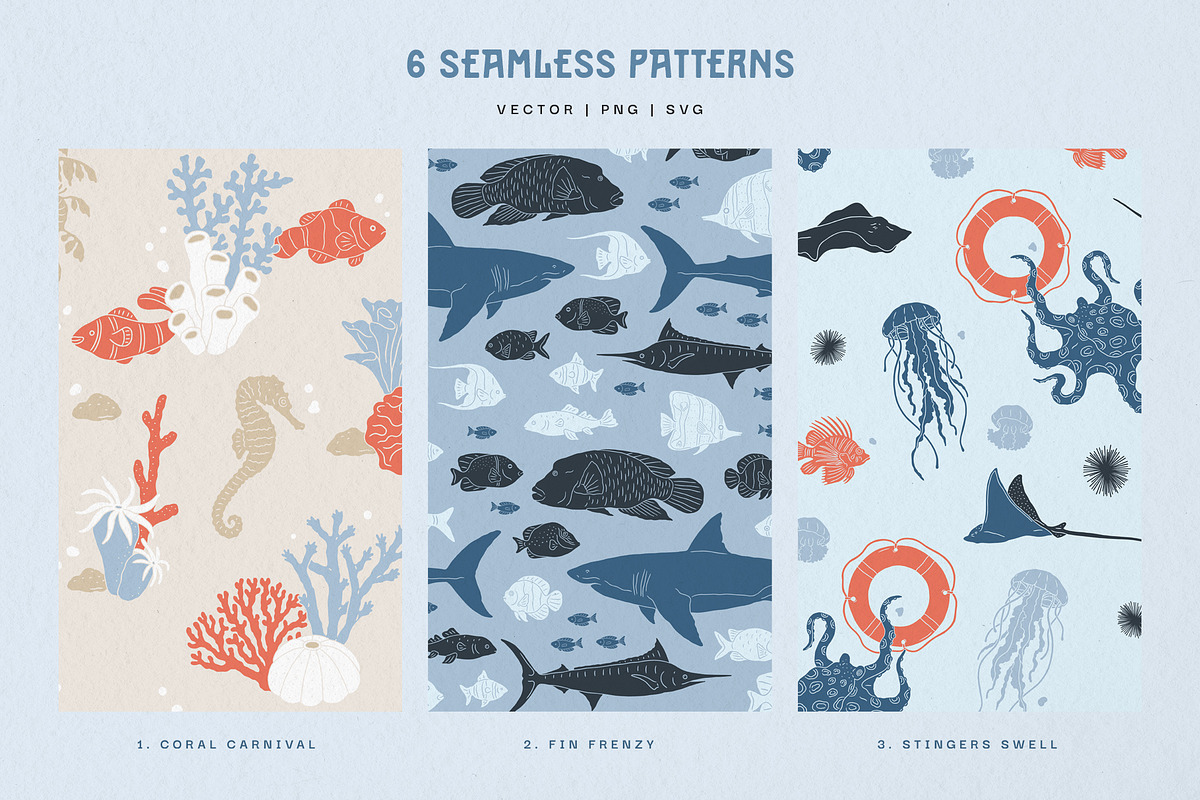 Sealife Silhouettes Illustration Set, an Animal Illustration by rouxsupplyco (Photo 9 of 16)