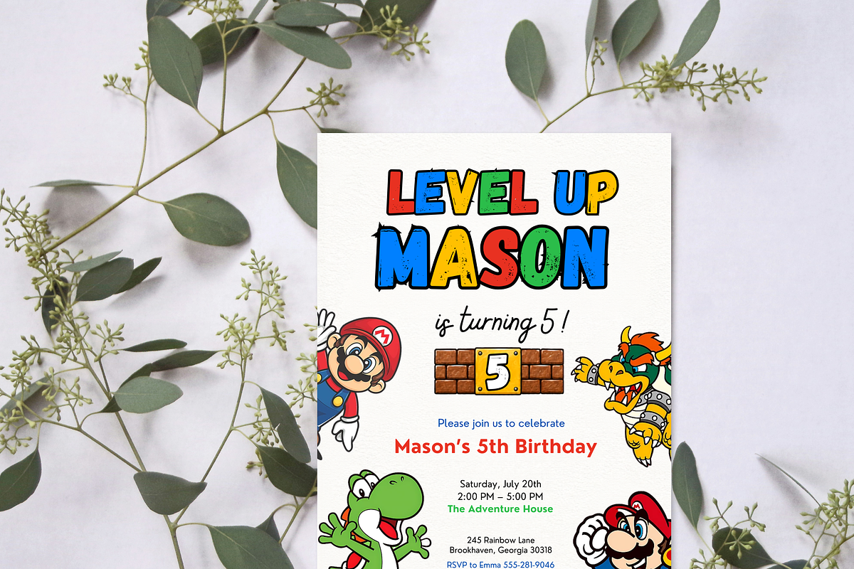 Super Mario Birthday Invitation, an Invitation Template by heynomi (Photo 9 of 20)