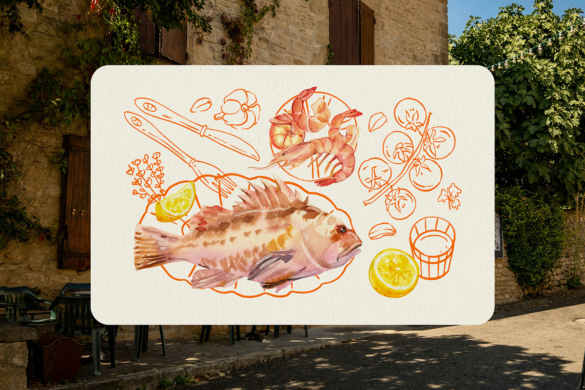 La Mer Mediterranean Seafood Graphic, a Food Illustration by Volha Studio (Photo 7 of 15)