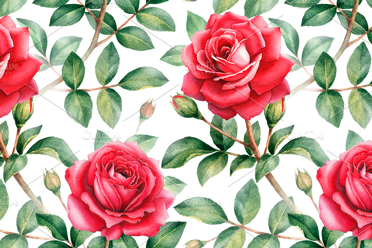 Red roses illustrations and patterns, a Texture Illustration by Sundra (Photo 2 of 11)