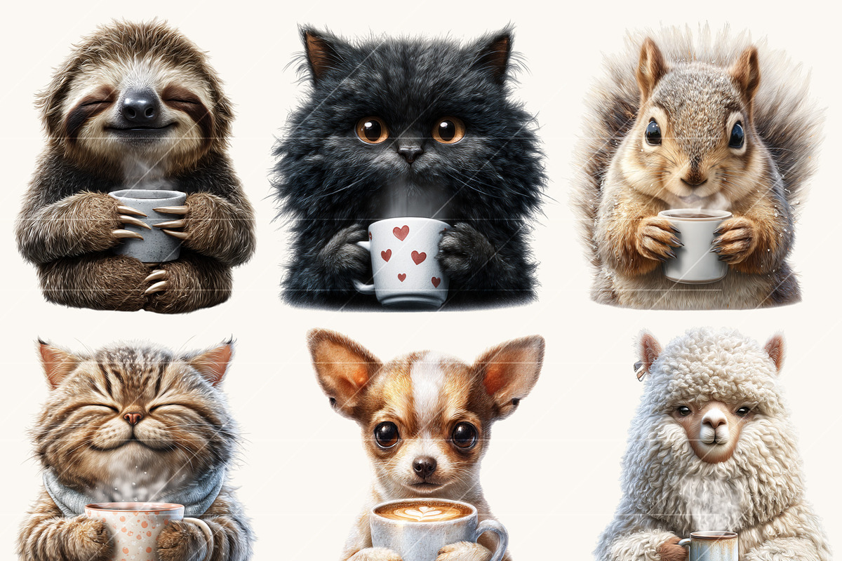 Animals with Coffee Clipart, an Animal Illustration by Design Scotch (Photo 3 of 9)