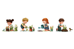 Children planting flowers. Cartoon, an Object Illustration by Stock-Smart-Start