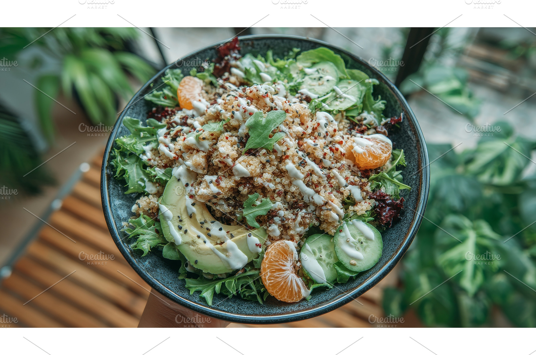 Hands gently present a Buddha bowl, a Food & Drink Photo by ZinetroN