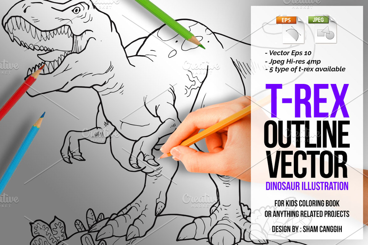 Tyrannosaurus Rex Outline Vector, an Education Illustration by SCworkspace (Photo 1 of 2)