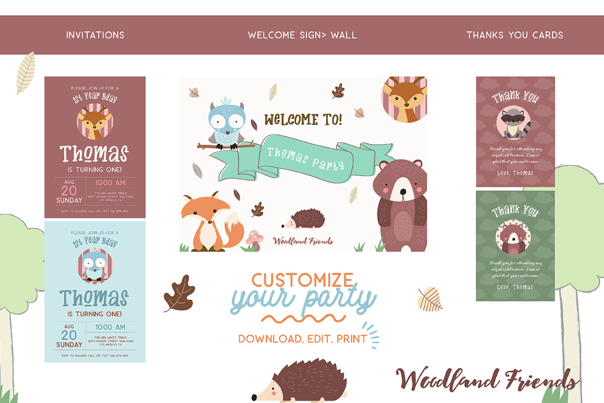 Woodland Printable Party KIT, a Stationery Template by Nordic.Arg (Photo 3 of 6)