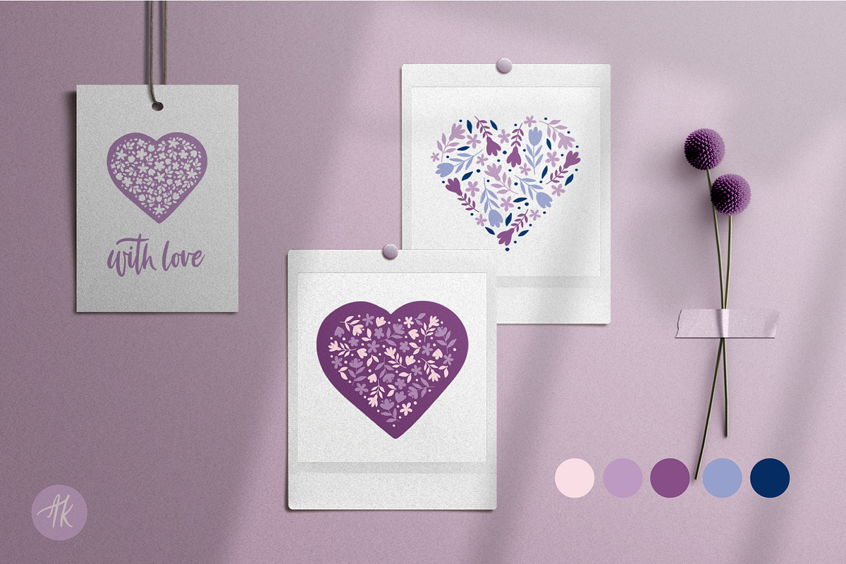 Floral Hearts Vector Clipart Set, an Object Graphic by Alena Koval (Photo 2 of 12)