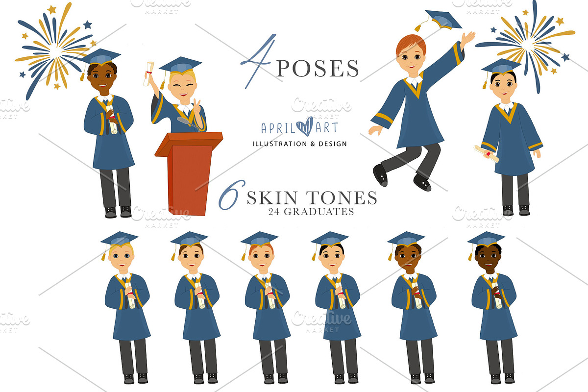 Little Graduate Kids Clipart, an Illustration by Oh Darling Graphics (Photo 2 of 3)