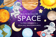 Watercolor Space Clipart - Astronaut, an Illustration by NancyDzines (Thumbnail 1 of 3)