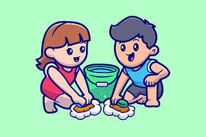 Cute Couple Cleaning Floor Cartoon, a Person Illustration by Catalyst Labs