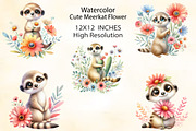 Watercolor Cute Meerkat Flower PNG, an Illustration by CraftArtStudio (Thumbnail 2 of 3)