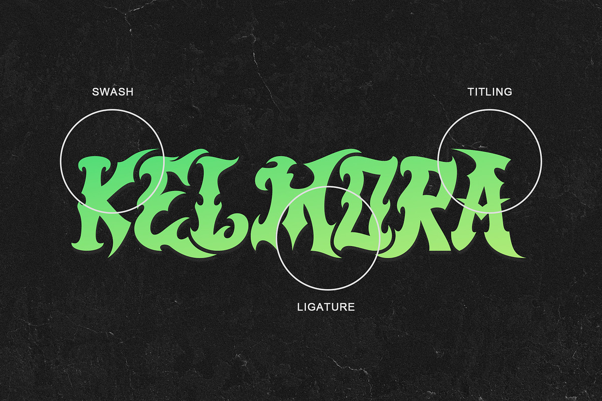 Kelmora - Retro Gothic Tattoo Font, a Blackletter Font by Letterara (Photo 14 of 15)