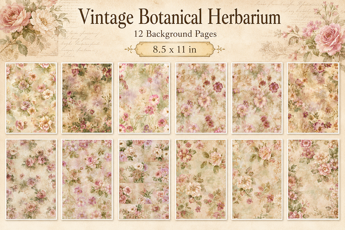 Vintage Botanical Herbarium Junk, a Background Graphic by Printable Treasure (Photo 1 of 3)