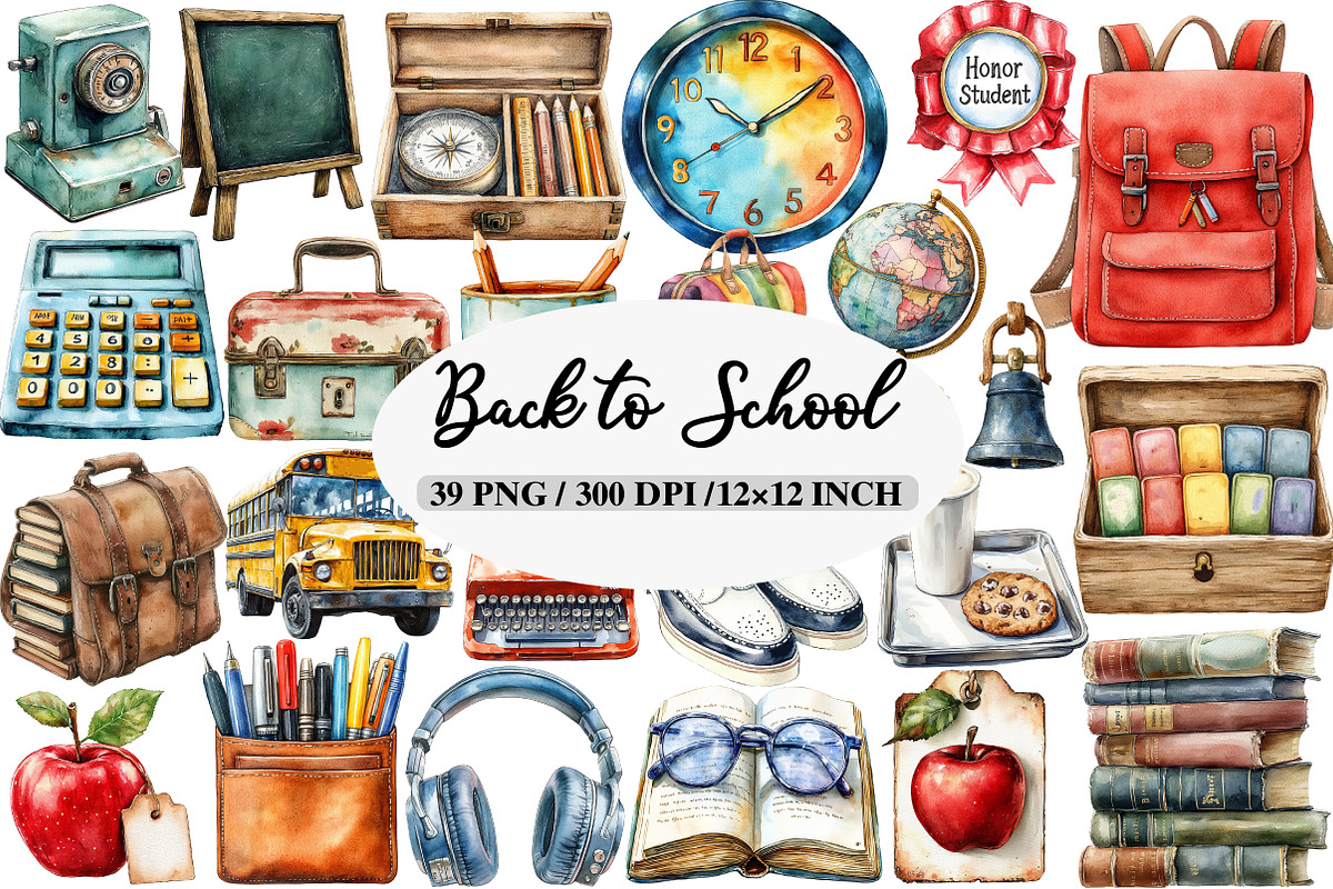 Back to School Retro School Clipart, an Illustration by Daily.Designs (Photo 1 of 5)