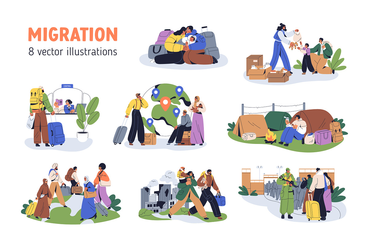 People moving set. Migration concept, a Person Illustration by Good Studio (Photo 1 of 9)