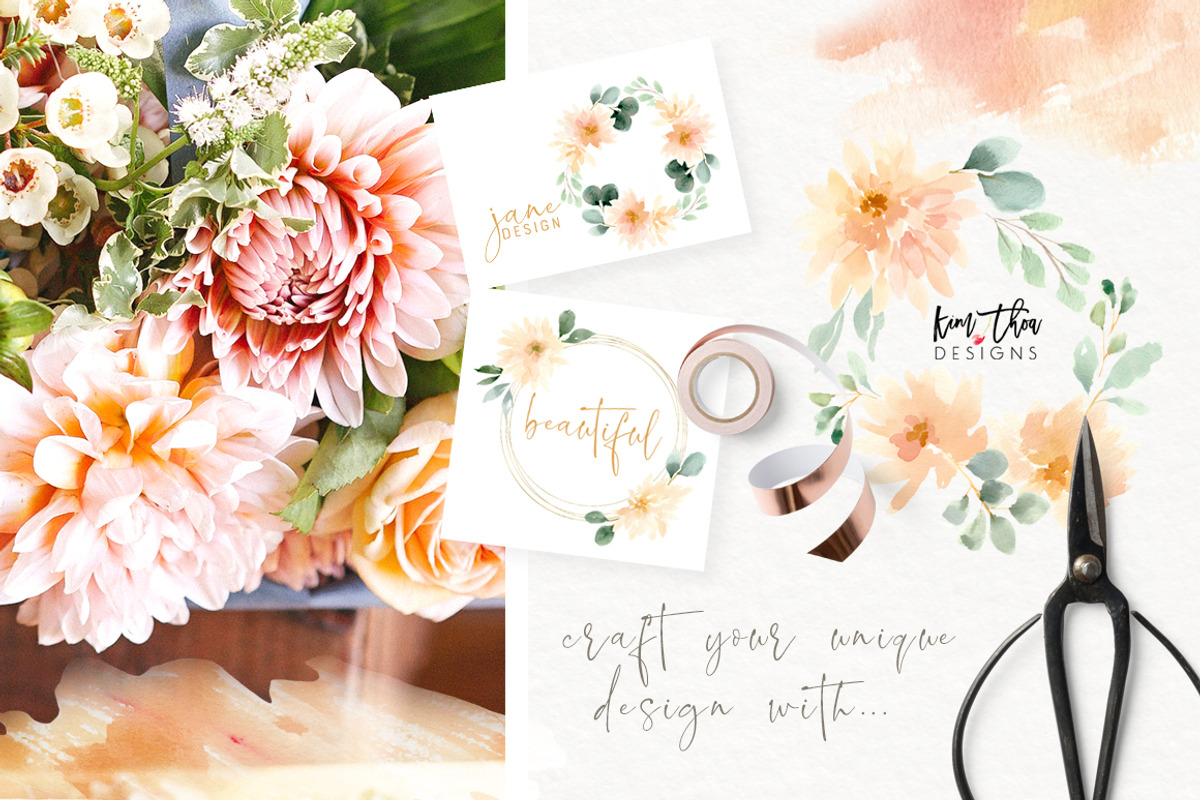 Peach and Cream Dahlias, an Illustration by Kim Thoa Designs (Photo 3 of 14)
