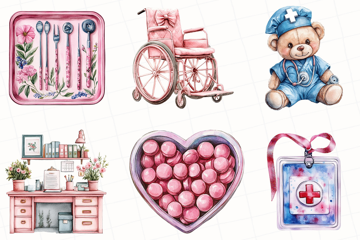 Watercolor Coquette Nurse Clipart, an Illustration by OK Design (Photo 2 of 5)