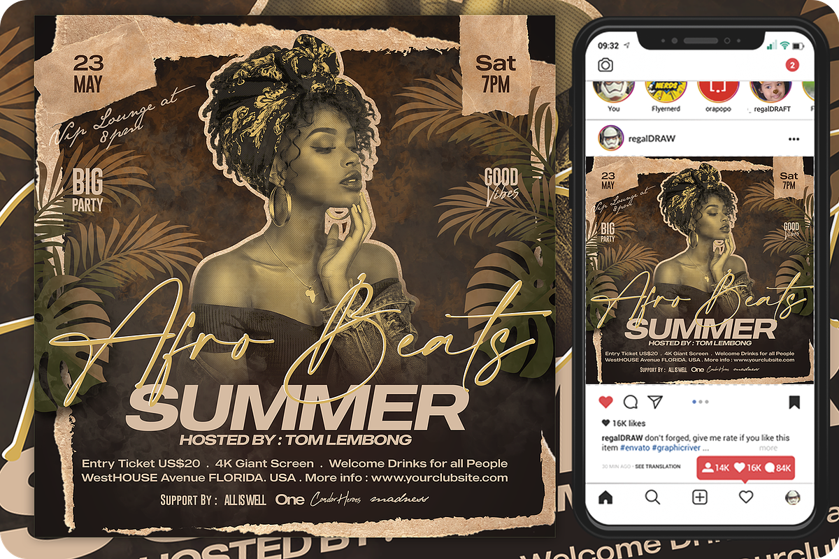 Afro Beat Social media template, a Social Media Template by regalDRAW (Photo 1 of 3)