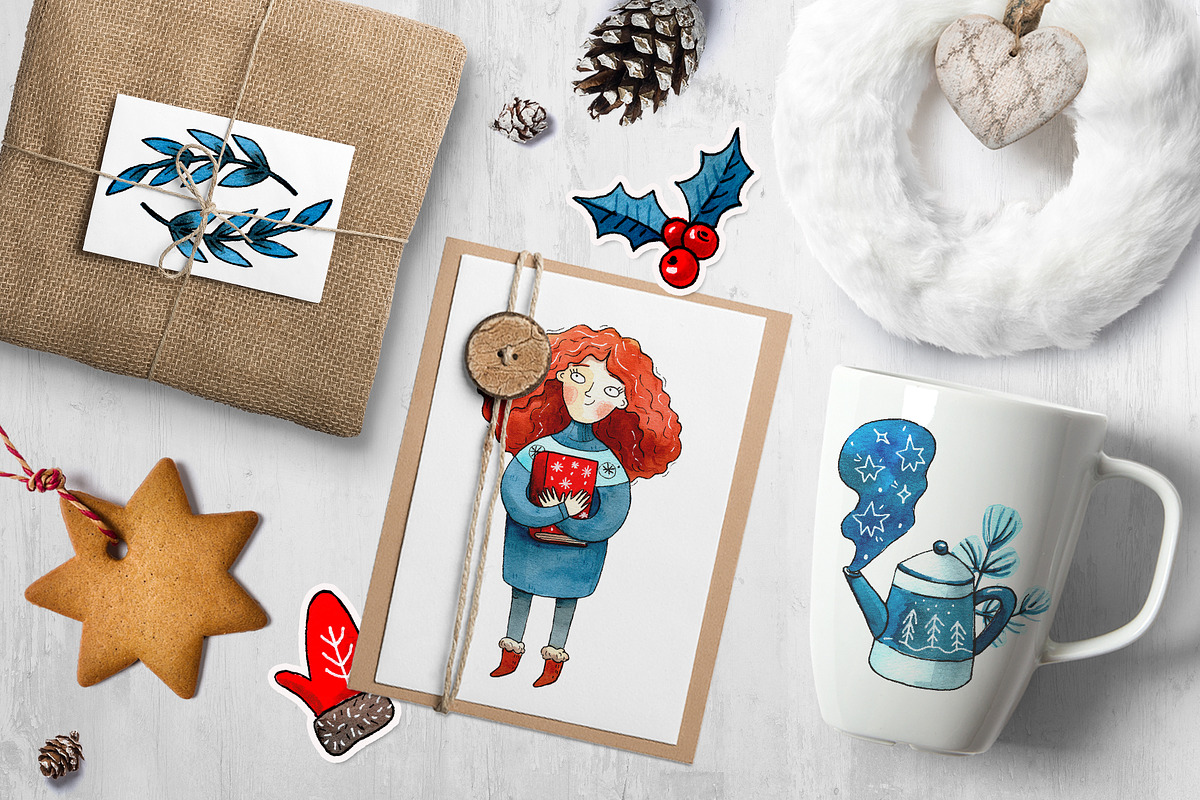 Winter Girl watercolor clipart set, an Illustration by Ekaterina Goncharova (Photo 3 of 4)