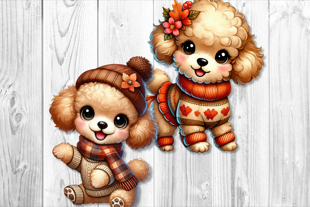 Cute Autumn Poodle Clipart Set, a Seasonal Illustration by V Design Creator (Photo 6 of 9)